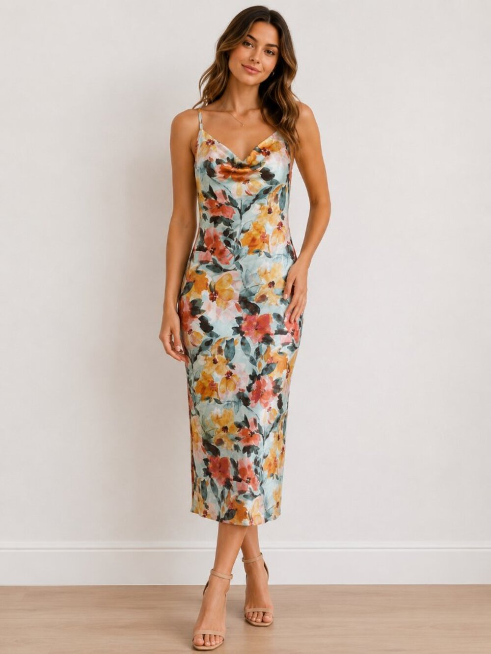 Floral Slip Dress Romantic Feminine Watercolor Boho Formal Dressy Evening Large